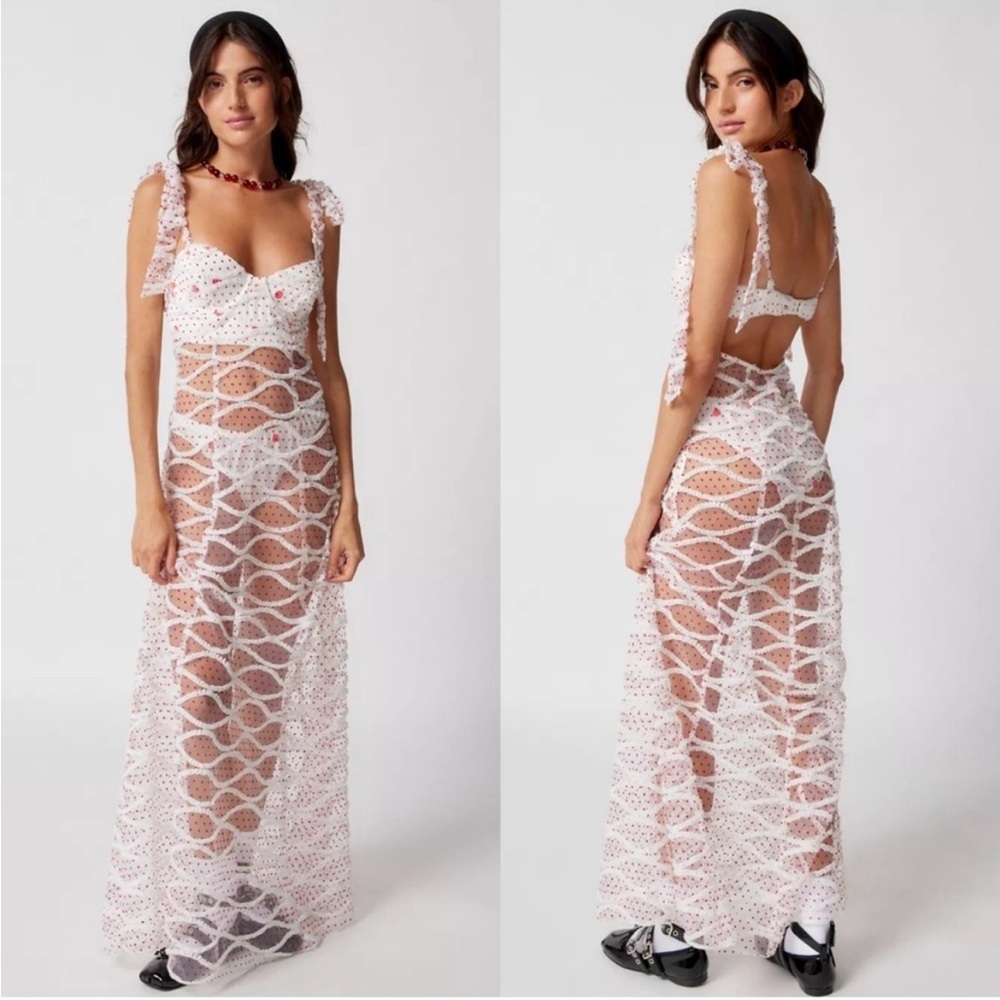For Love & Lemons White and Red Polka Dot Maxi Dress - Picture 7 of 13